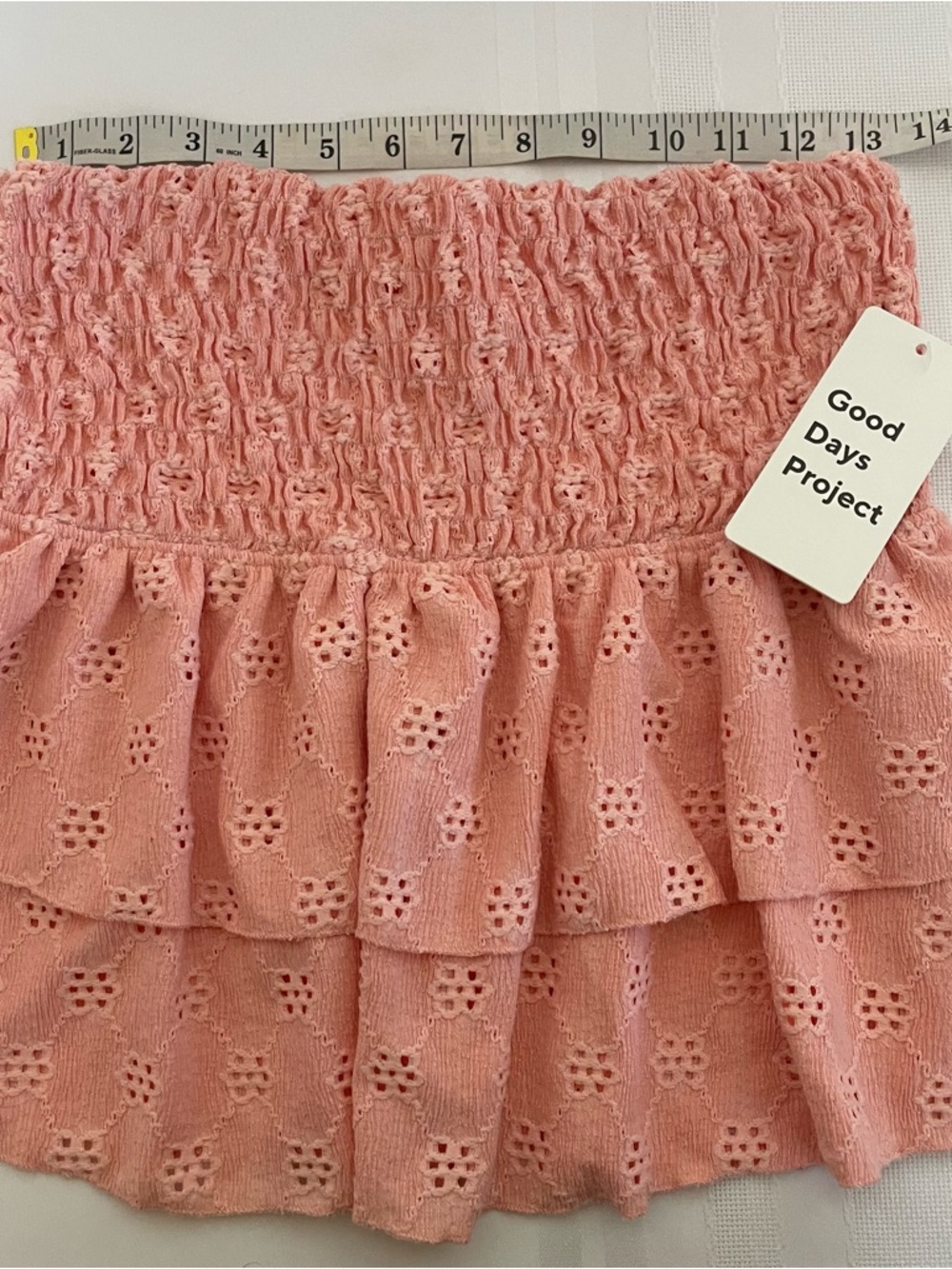 Peachy Pink Eyelet Ruffled Crop Sleeveless Top Size Large